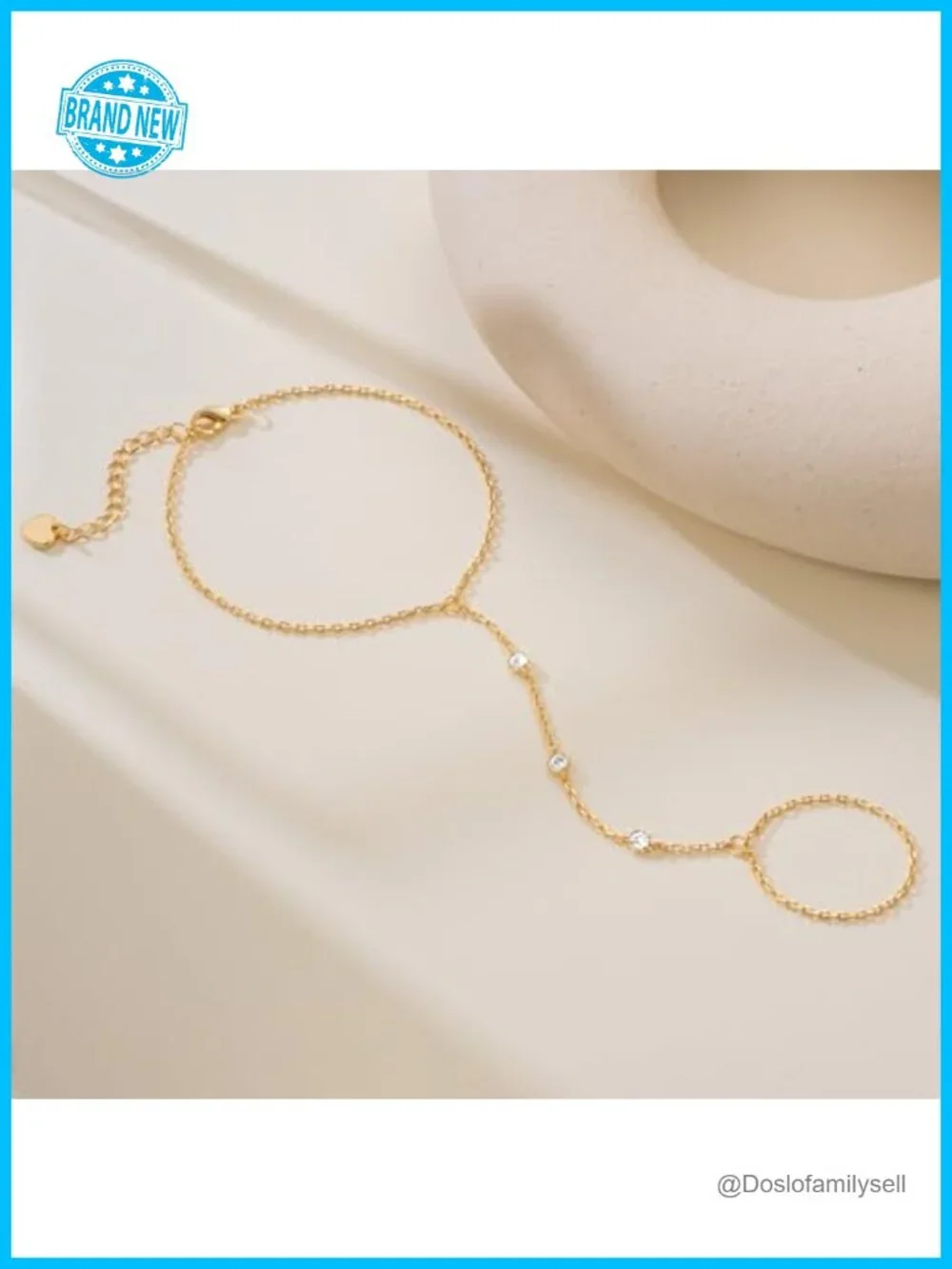 14K Gold Bracelet Hand Chain with Cubic Zirconia Extender